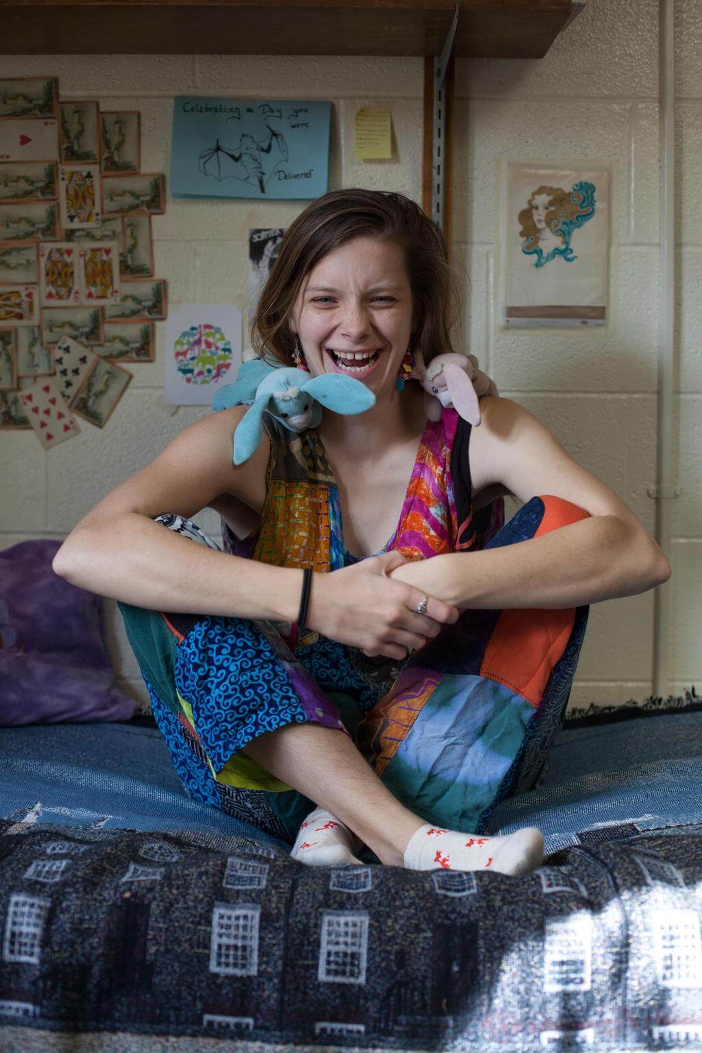 Teahelahn Keithrafferty, class of 2019, perches her two stuffed bunnies on her shoulders