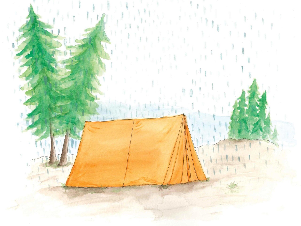 A tent under the mountain rain