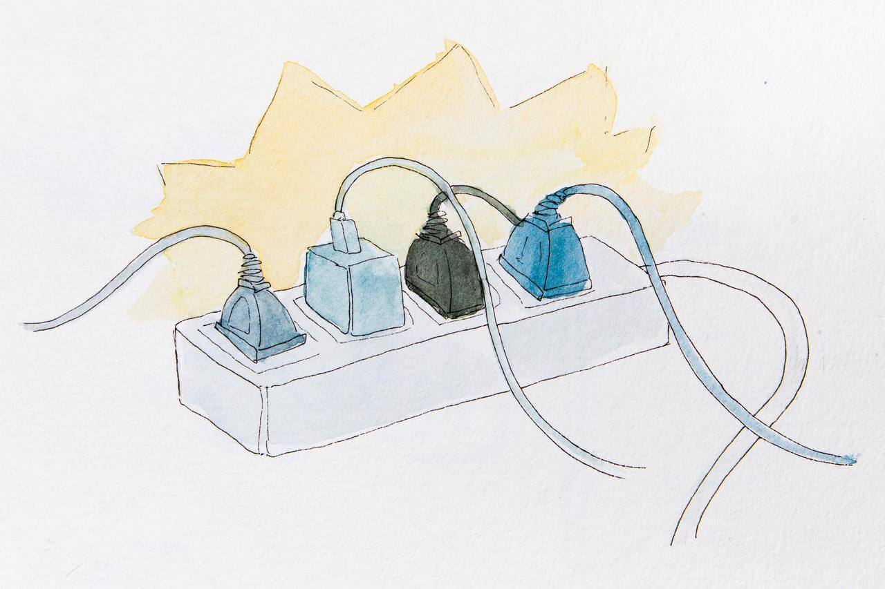 A power strip with all outlets in use